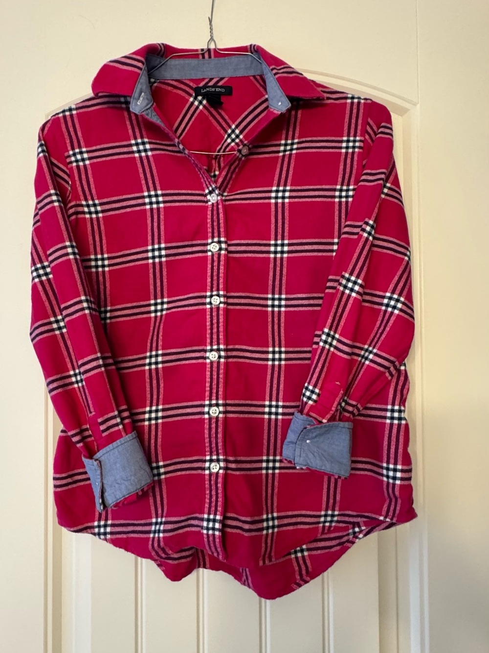 Lands' End Flannel Shirt with Chambray Trim